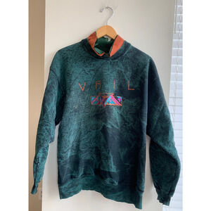 Vintage 90s Abstract Vail Colorado Skiing Collar Crewneck Sweatshirt Men's Large